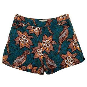 Elevenses Bird Of Paradise Shorts Womens Size 2 Teal and Marigold Floral Boho